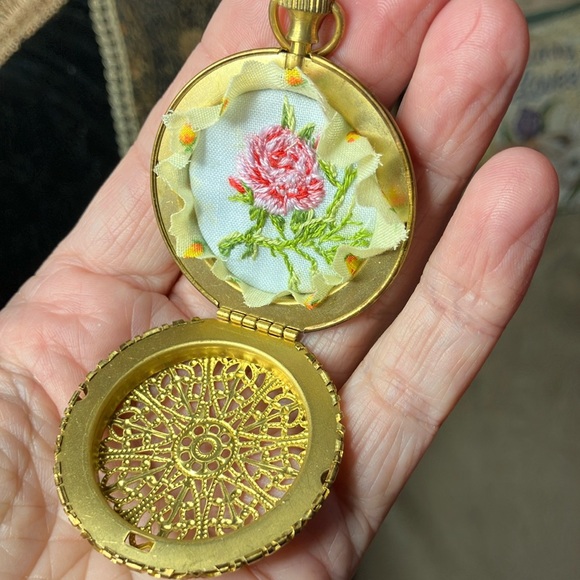 Hand Crafted Other - Embroidery pocket locket photo perfume fiber art by Artettina collectible